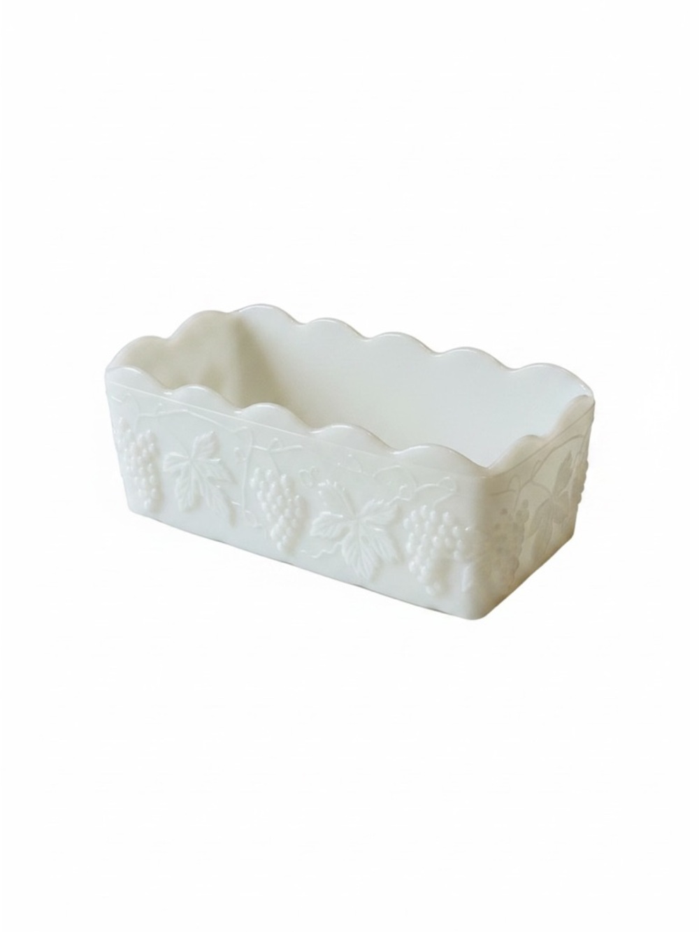 Vintage Anchor Hocking Fire King milk glass planter, grape & leaf pattern